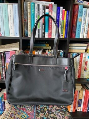 Authentic Tumi Business Tote in Black Nylon with Leather Trim - EUC+